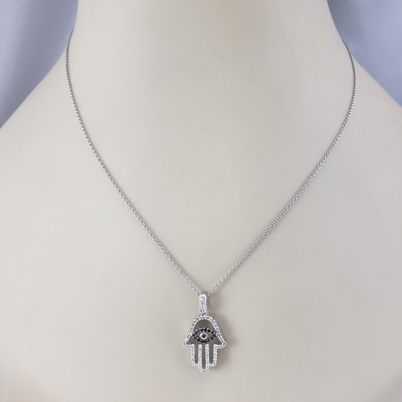 14K White Gold Black and White Diamond Hamsa Pendant #20751 - Picture 4 of 5